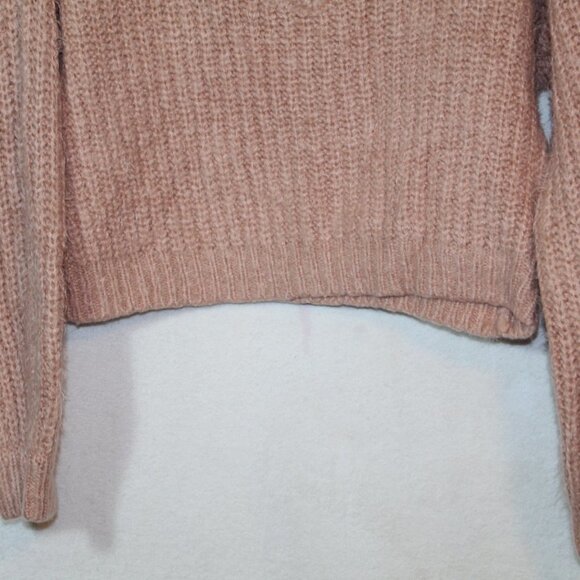 Forever 21 womens sweater size L peach eyelash knit v neck cropped cozy casual - Picture 4 of 10